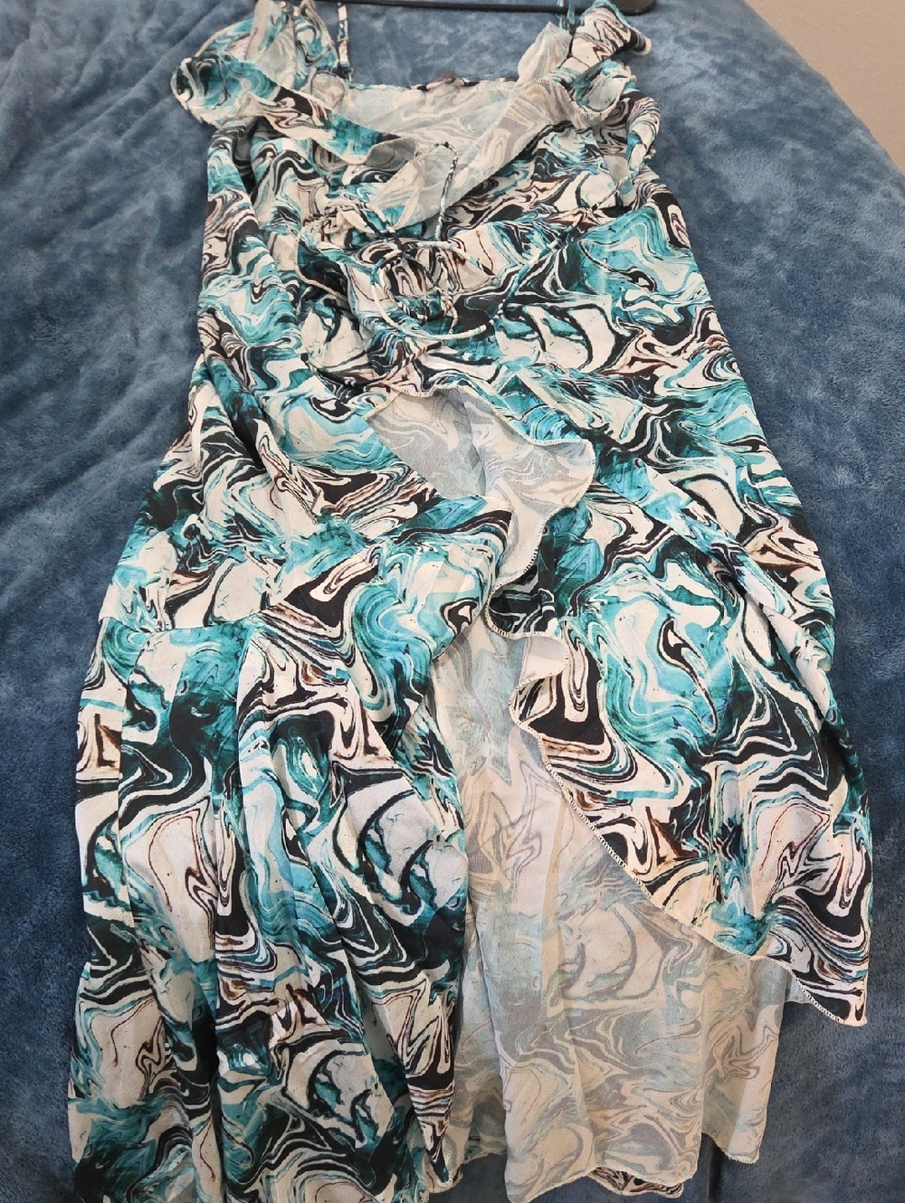 Splash Teal Black White Marble Print Dress